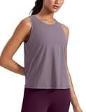 CRZ YOGA Pima Cotton High Neck Cropped Tank Tops for Women Crop Athletic Gym Workout Sleeveless Shirts Purple Gray Medium