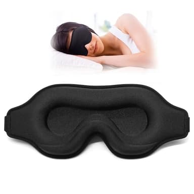 Sleep Eye Mask for Men Women, Lash Extensions 3D Sleeping Mask, Travel Blackout Night Blindfold Eye Shade Cover with Adjustable Strap (Black-3D)