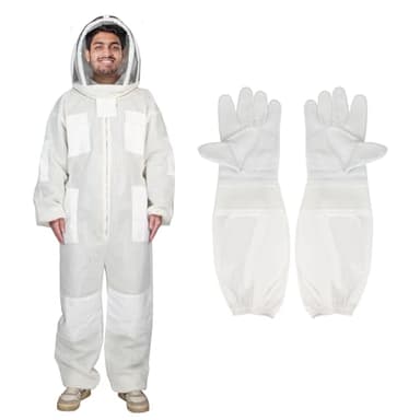 XGGYA 3Layer Suit for Bee,Ultra Ventilated Breathable Cotton,Full Bee Suit Equipped with Sheepskin Gloves,Comfortable with Maximum Protection,Commercial & Beginner Beekeepers's Choice(XL)