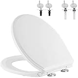 Hibbent Premium Round Toilet Seat with Cover Quiet Close, One-Click to Quick Release, Easy Installation Non-Slip Seat Bumpers, Slow Close Toilet Seat and Cover, Easy Cleaning-White Color