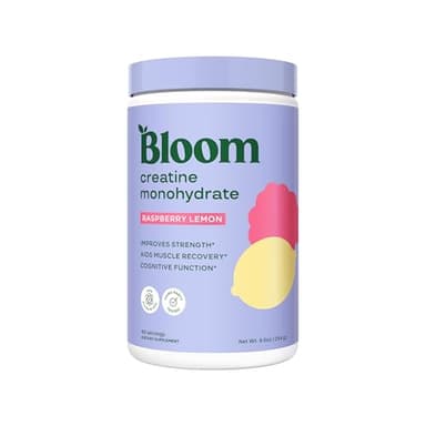 Bloom Nutrition Creatine Monohydrate Powder, 5g Micronized Creatine per Serving, Supports Muscle Recovery, Strength, Endurance, Pre or Post Workout, Gluten Free, Non GMO, Raspberry Lemon, 40 SVG, 9 oz
