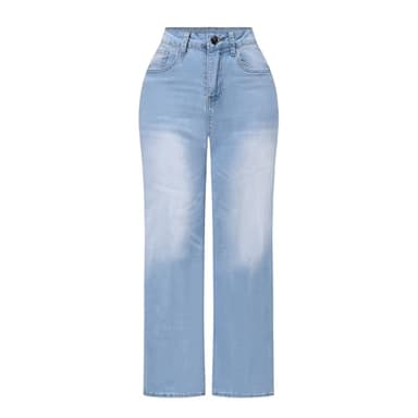 THUNDER STAR Womens High Waisted Wide Leg Jeans Stretchy Distressed Denim Pants C Blue XL