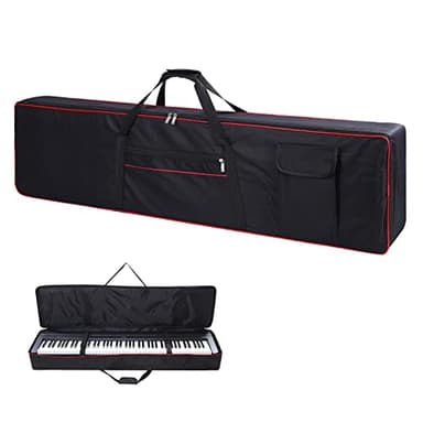 88 Key Keyboard Case Carrying Piano Cover, Gig Bag with 2-Pocket Keyboard Bag, 600D Durable Oxford Inside Padded Full Coverage Dust Protection for Digital Piano Covers, Black+red, L-53.5"x13" x 6.7