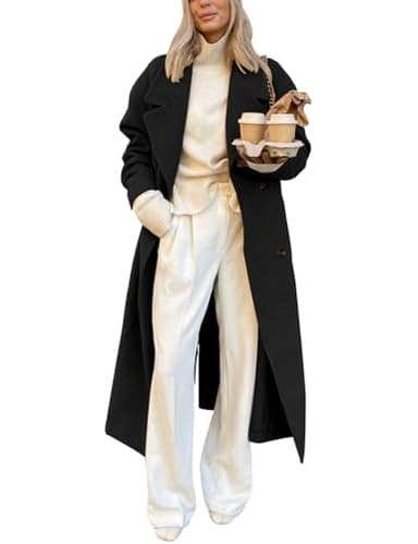 IDEALSANXUN Long Wool Coats for Women 2025 Fall Jackets Winter Trench Coat Casual Oversized Boyfriend Dressy Peacoat Overcoat, Black, L