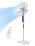 PELONIS 16" Oscillating Pedestal Stand Up Fan | Adjustable Height | Ultra Quiet DC Motor | Remote Control | 12 Speed | 12-Hour Timer | High Energy Efficiency | for Bedroom Home Office Use | White