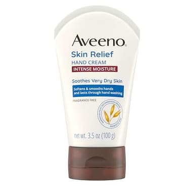 Aveeno Skin Relief Intense Moisture Hand Cream with Soothing Prebiotic Oat for Dry and Sensitive Skin Cream Softens & Smooths Hands & Lasts Through Hand Washing, Fragrance-Free, 3.5 oz