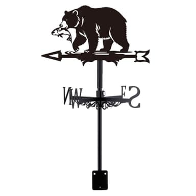 SUPERDANT Bears and Fish Weathervane Cast Iron Metal Wind Vane Matte Black Animals Roof Top Decorative Weather Vane Outdoor Garden Yard Barn Wind Direction Spinner