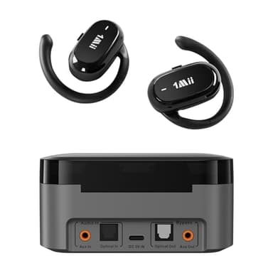 1Mii Wireless Earbuds for TV Watching for Seniors, Open Ear Headphones for Listening with Transmitter Charging Case, Low Latency, Plug and Play, 10H Playtime, Support Optical/AUX/RCA Audio Out