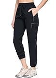 Oalka Women's Hiking Pants Water Resistant Quick Dry Knit Waist Cargo Pockets Pants Black M