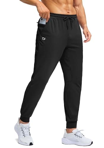 G Gradual Men's Fleece Lined Athletic Pants with Zipper Pocket Winter Warm Joggers Water Resistant Running Sweatpants for Men(Black,L)