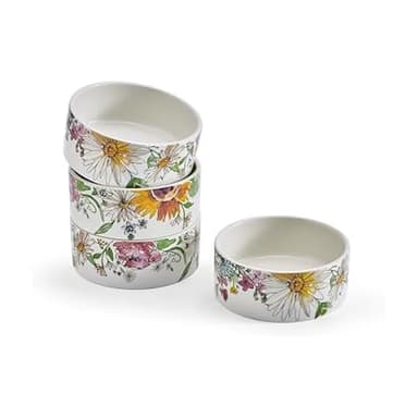 Fitz and Floyd Emi's Garden Floral Set of 4 Snack All Purpose Bowls, 5.5 Inch
