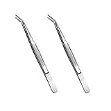 Stainless Steel Tweezers, with Curved Serrated Tip Multipurpose Tweezers Sewing Machine Tweezers Forceps for Craft Repairing (2 Pcs set)