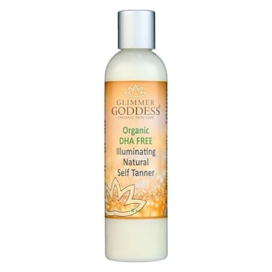 Glimmer Goddess Organic DHA-Free Natural Self Tanner, Gradual Development, Streak-Free, Sun-Kissed Glow, Sensitive Skin Friendly, Cruelty-Free, Non-Toxic, No Orange Tint - Unscented 8 oz.