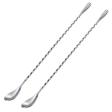 Briout Bar Spoon Cocktail Mixing Stirrers for Drink, Stainless Steel 12 Inches Long Handle, Silver 2 Pieces