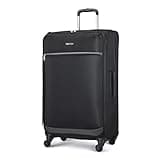 Amazon Basics Luggage, 30" Large Checked Softside Suitcase With Wheels, With Four 360-Degree Multi-directional Spinner Wheels, Expandable Space, Zippered Pocket and Straps, Telescopic Handle, Black