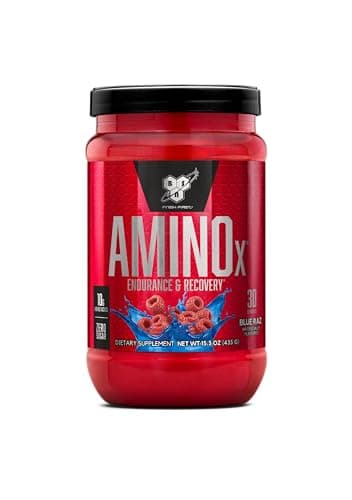 BSN Amino X Muscle Recovery & Endurance Powder with BCAAs, 10 Grams of Amino Acids, Keto Friendly, Caffeine-Free, Support Endurance, Zero Sugar, Blue Raz, 30 servings, 15.34 Ounce (Packaging May Vary)