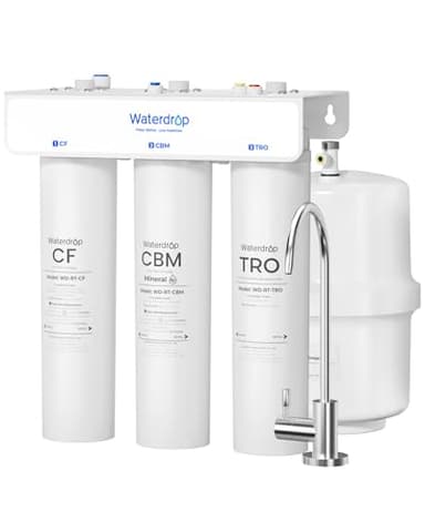 Waterdrop T3-T 220 GPD, Remineralization 7-Stage Reverse Osmosis System, 2:1 Pure to Drain, NSF/ANSI 372 Certified Water Filtration System, Under Sink RO Water Filter with Water Tank, No Power Needed