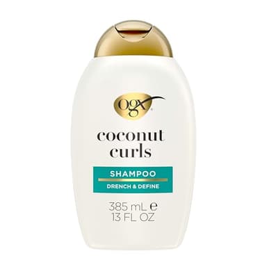OGX Quenching + Coconut, Curl-Defining Shampoo, Hydrating & Nourishing Curly Hair Shampoo with Coconut Oil, Citrus Oil & Honey, Paraben, Sulfate-Free Surfactants, 13 floz