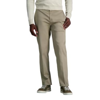 Haggar Mens Wrinkle Free Straight Fit Flat Front Khaki Pant