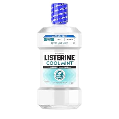 Listerine Extra Mild Alcohol-Free Mouthwash, Oral Rinse Powered by Essential Oils Kills 99.9% of Germs That Cause Bad Breath for A Clean* Mouth, No Added Dyes, Mild Cool Mint Flavor, 1L