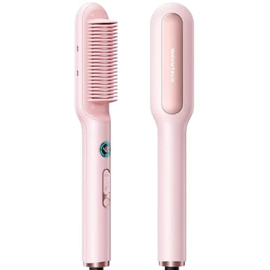 Wavytalk Hair Straightener Brush, Sleek Sweep Ionic Straightening Brush, Anti-Scald Ceramic Straightener Comb with LED Display for Super Smooth Hair, Dual Voltage, Pink.