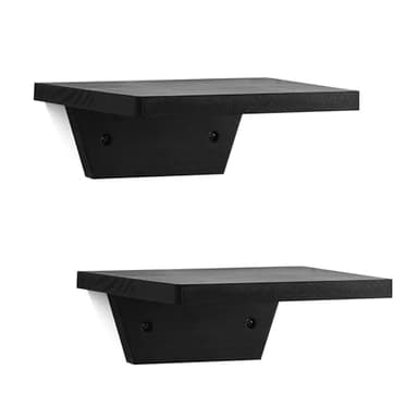 PHOENANCEE Small Floating Shelves,Speaker Shelf,Trapezoid Wall Shelf for Table Lamp Plants Display,Decorative Wood Ledges Chic for Living Room,Bedroom,Kitchen,Office,Pine,8x6 Inch,2 Pack(Black)