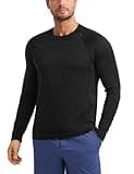CRZ YOGA Mens Long Sleeve Tee Shirts Pullover Casual Lounge Shirts Quick Dry Running Gym Crew Neck T-Shirt Tops Black Medium