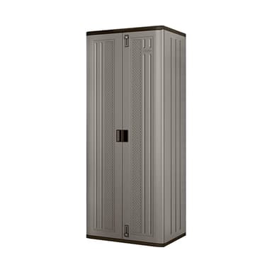 Suncast Tall Storage Cabinet, Platinum Resin Outdoor & Garage Storage Cabinet with Doors & Shelves, Resin, Weather-Resistant, Lockable, Freestanding Utility Closet for Tools & Supplies, Made in USA