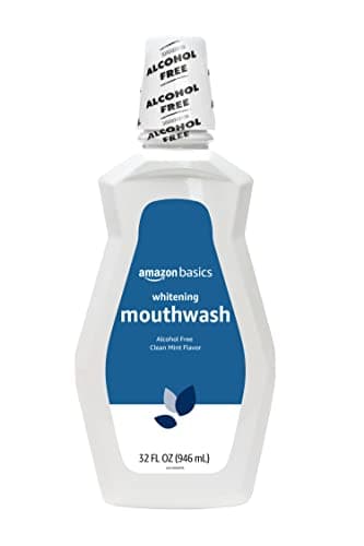 Amazon Basics Teeth Whitening Mouthwash, Alcohol-Free, Clean Mint, Breath Freshener, 32 Fluid Ounces, 1-Pack (Previously Solimo)