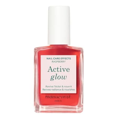Manucurist Active Glow Raspberry Nail Polish & Care - Ultra-Glowy 2 in 1 Nail Concealer & Care - Plant-Based Ingredients: Sweet Almond Oil, Raspberry - Gifts for Women - Gifts for Her