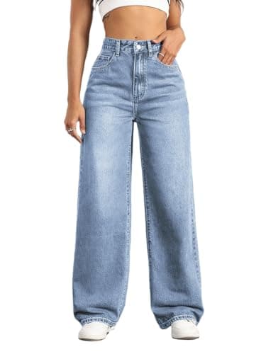 Mars power Straight Leg Jeans for Women,High Waisted Wide Leg Loose Stretchy Boyfriend Denim Pants Baggy Jeans for Women (US, Alpha, X-Large, Regular, Regular, Lightblue)
