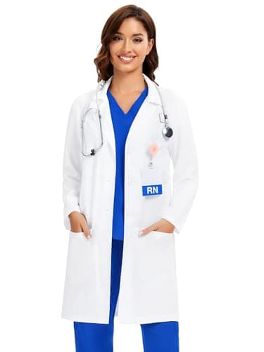 COZYFIT Lab Coat for Woman 3 Pockets, Long Sleeve Medical Coat, Relaxed Fit, White, M