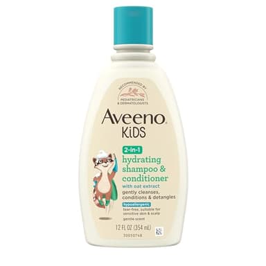 Aveeno Kids 2-in-1 Hydrating Shampoo & Conditioner, Gently Cleanses, Conditions & Detangles Kids Hair, Formulated With Oat Extract, For Sensitive Skin & Scalp, Hypoallergenic, 12 fl. oz