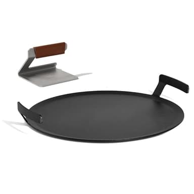 Made In Cookware - Seasoned 17" Round Carbon Steel Griddle + Grill Press - (Like Cast Iron, but Better) - Professional Cookware - Crafted in Sweden - Induction Compatible