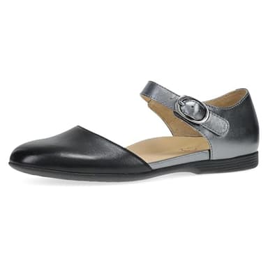 Dansko Liv D'Orsay Mary Jane Flats for Women - Arch Support, Soft Leather, Adjustable Buckle, All-Day Comfort, Quality Construction Black/Pewter Metallic 7.5-8 M US