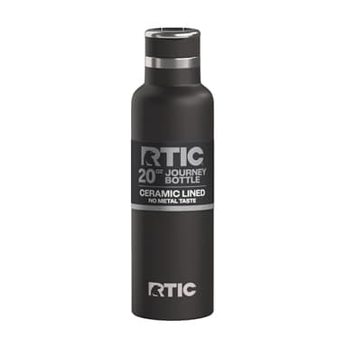 RTIC 20oz Journey Water Bottle Ceramic Lined Metal Stainless Steel Vacuum Insulated, BPA Free, Reusable, for Water, Hot and Cold Drinks, Travel, Sports, Camping, Black