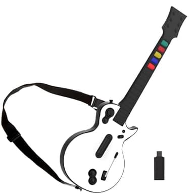 DOYO PC Guitar Hero Controller, Wireless PS3 Guitar Hero with Dongle for PC and PlayStation 3, Compatible with Guitar Hero, Rock Band, Clone Hero, Adjustable Strap (White)