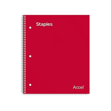 STAPLES Premium 1‑Subject Notebook, 8.5” x 11”, Graph Ruled, 100 Sheets, Red Cover