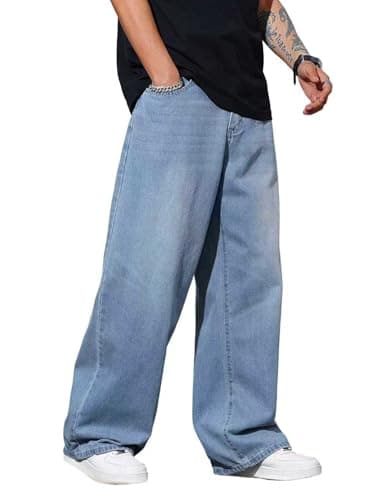 DFGIGT Baggy Jeans for Men Super Wide Leg Jeans Street Style Hip Hop Skater Denim Pants Streetwear Jinco Loose Y2k 2000s Huge Super Ultra Extra Oversized Skateboard,A52 Blue,Large