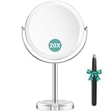 Auxmir 20X Magnifying Makeup Mirror, Double Sided 1X/20X Magnifying Mirror, Tabletop Magnified Vanity Mirror with Magnification, 360° Rotation, Stand for Dressing Table, Bathroom, Bedroom