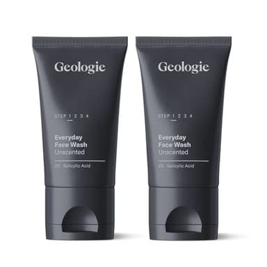 Geologie 2% Salicylic Acid Unscented Face Wash | Fragrance-Free Facial Cleanser for Men & Women | Acne & Oil Control | Non-irritating, Deep Cleansing & BHA Exfoliating Face Wash | 2-Pack