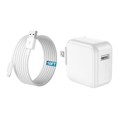 iPad Charger Fast Charging 10FT, 12W USB Charger Block Foldable Plug with 10FT USB Fast Charging Cable for iPhone, iPad 9th/8th/7th/6th/5th/4th Generation, iPad mini 5/4/3/2/1, iPad Air 3/2/1