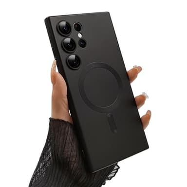 ankofave Magnetic case for Samsung Galaxy S24 Ultra Phone Case for Women/Men, Matte Luxury Soft Metallic Luster Design with Camera Lens Protector, Shockproof Anti-Scratch Phone Case 6.8" -Black