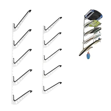 HIKULA 5 Board Surf Rack Wall Mount for Surfboard, Wakeboard, Snowboard Storage Adjustable Wall Hangers Boards Display