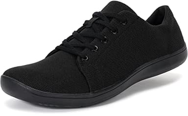 WHITIN Women's Minimalist Barefoot Shoes Wide Width Toe Box Size 8 Zero Drop Arch Support Lace Up Fashion Workout Training Casual Gym Road Running Fitness Soft Tennis Sneakers Ladies All Black 39