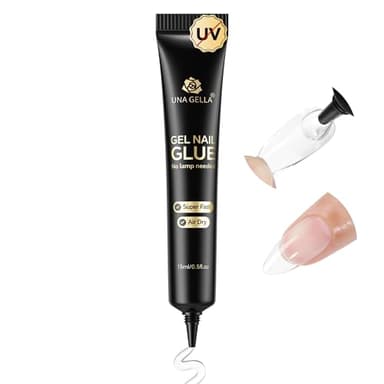 UNA GELLA Gel Nail Glue No U/V Light 15ml Super Strong Nail Glue for Press On Nails & Clear Acrylic Nails Tips Air-dry Strong-hold Formula