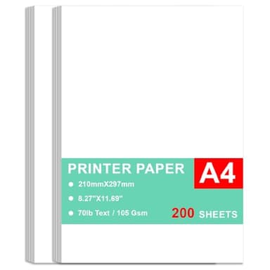 Printer Paper - 200 Sheets, A4 Premium Bright White Paper, 28lb Bond / 70lb Text (105 gsm) Bright White Paper – Great for Copy, Printing, Writing, 8.27" x 11.69" (210 x 297 mm)