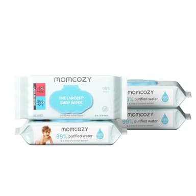 Momcozy Baby Wipes-Extra Large Size Design, 99% Water Based, Unscented & Hypoallergenic, Cleansing & Moisturizing Baby Wipes for Sensitive Skin, 240 Count (4 packs)