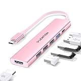 LENTION USB C Hub Multiport Adapter with 100W PD Charging, 4K HDMI, 4 USB-A Data Ports, Type C Hub for 2024-2016 MacBook Pro, New Mac Air/Surface, Chromebook, iPhone 15 Pro/Pro Max (CH17, Rose Gold)