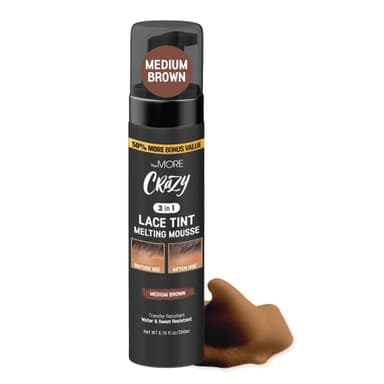 The MORE 3 in 1 Lace Tint Mousse, 6.76 Fl Oz, Medium Brown | Concealer for Lace Wigs, Hair Wigs, Toupees and Hair Pieces, Colored Edge Tamer